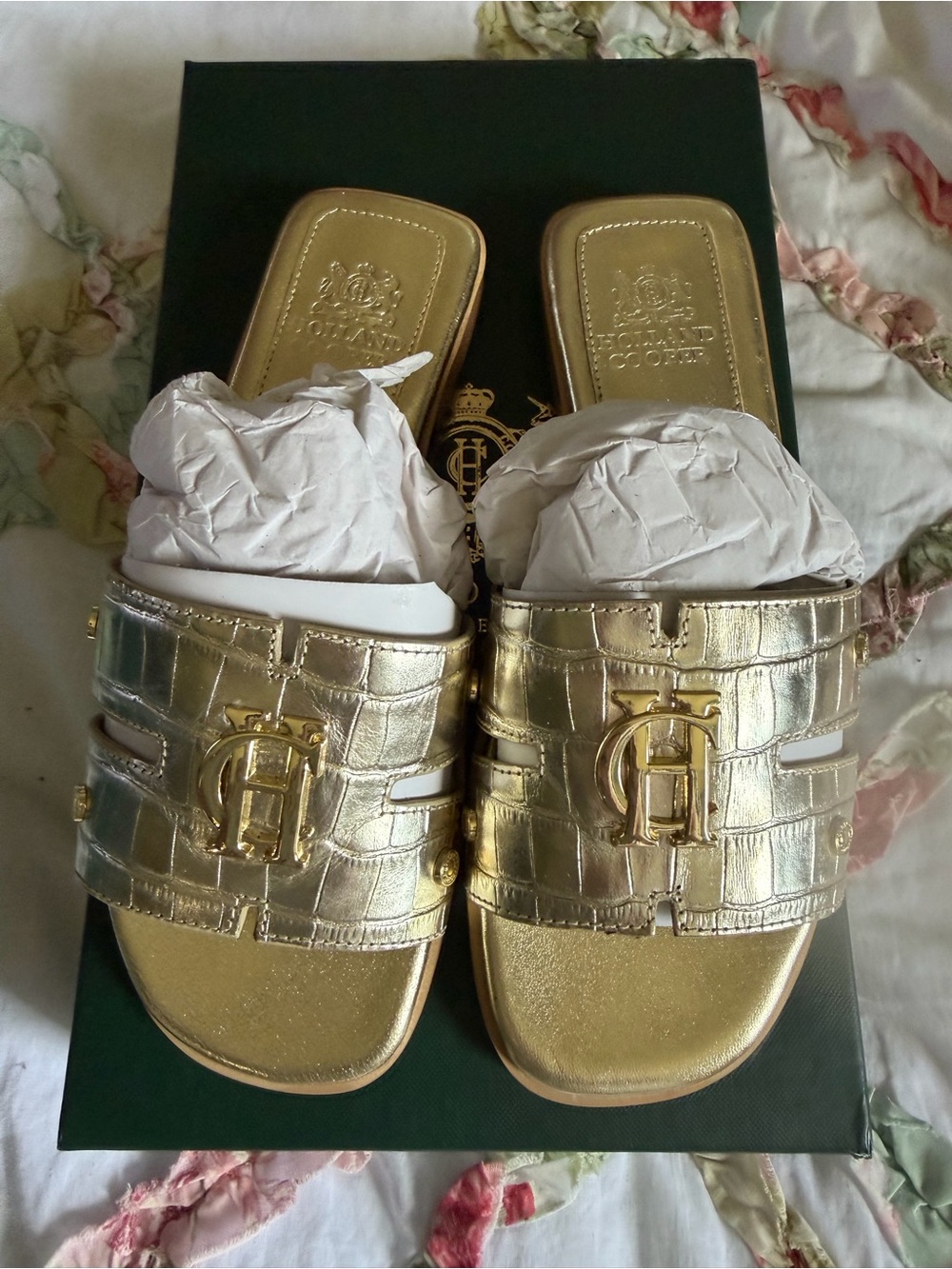 Holland Cooper monogram hold croc sandals with original box - Picture 2 of 11